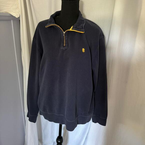 Vintage 90s Izod yellow navy collared sweater quarter zip preppy grandpa XXL - Picture 6 of 7